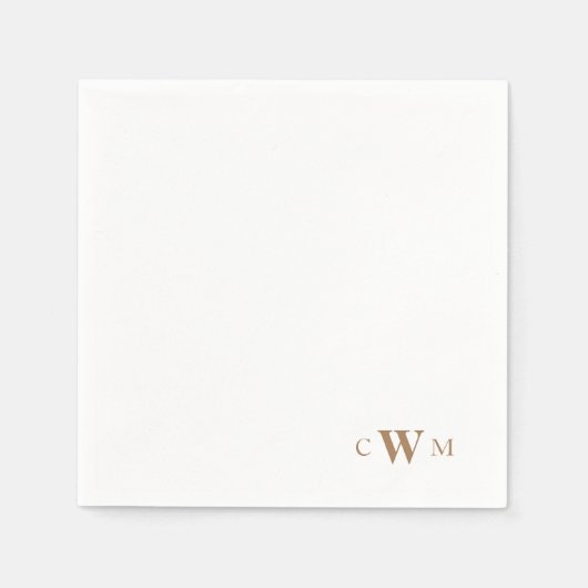 En Papier Serviette de cocktail blanche au monogramme doré (Devant)