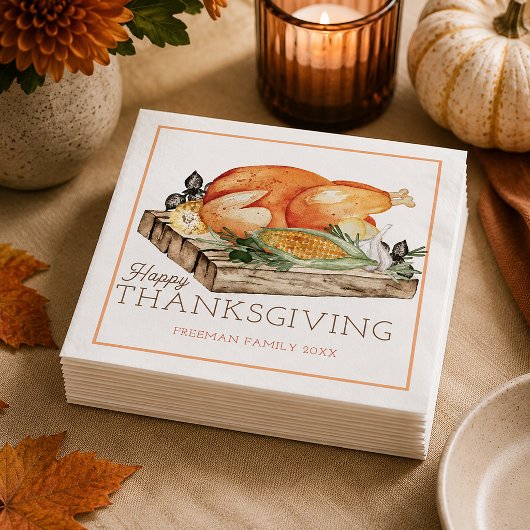 En Papier Serviette de dinde de Thanksgiving heureux