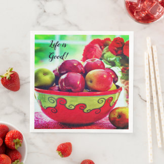 En Papier Serviette de dîner Red Apples and Roses Life is Go