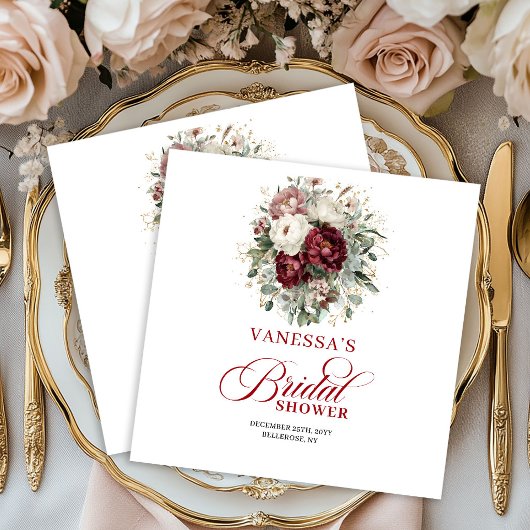 En Papier Serviette de douche de mariage florale dorée de Bo