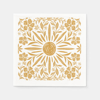 En Papier Serviette de fête à motif floral et soleil jaune