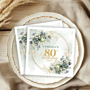 En Papier Serviette de fête d'anniversaire 80 ans Vert et Or