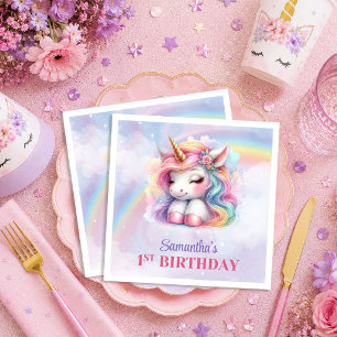 En Papier Serviette de fête d'anniversaire fille licorne enc