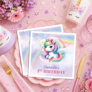 En Papier Serviette de fête d'anniversaire fille licorne ros