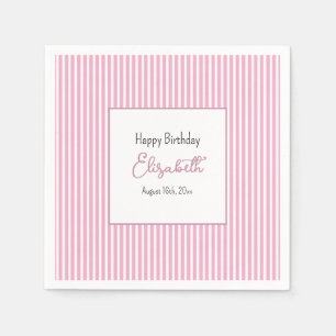 En Papier Serviette de fête d'anniversaire rayée rose minima