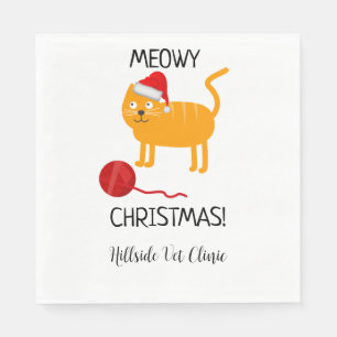 En Papier Serviette de fête de Noël de chat orange amusante