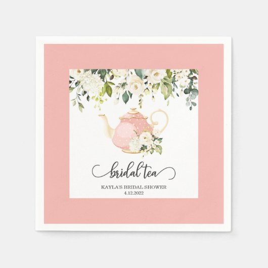En Papier Serviette de fête de thé de mariage - Bordure rose (Devant)