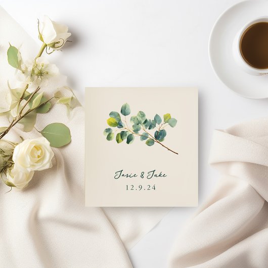 En Papier Serviette de mariage à branche d'eucalyptus