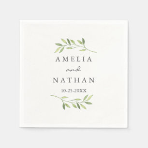 En Papier Serviette de mariage à couronne de feuilles vertes