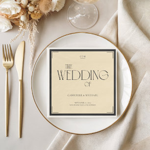 En Papier Serviette de mariage à monogramme Art Déco noir cr