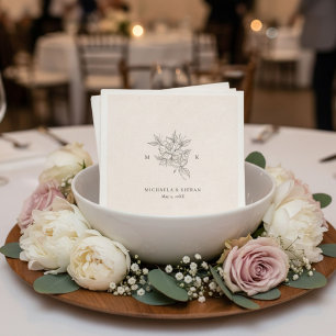 En Papier Serviette de mariage à monogramme rose traditionne