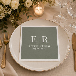 En Papier Serviette de mariage à monogramme vert olive foncé