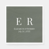 En Papier Serviette de mariage à monogramme vert olive foncé (Devant)