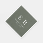 En Papier Serviette de mariage à monogramme vert olive foncé (Coin)