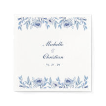 Serviette de mariage à motif floral aquarelle bleu