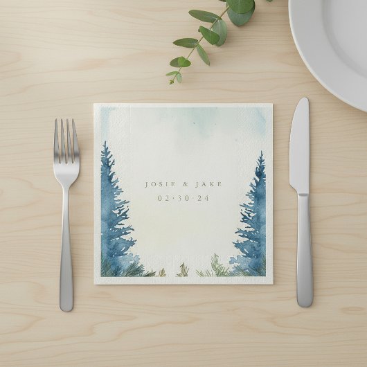 En Papier Serviette de mariage aux pins verts