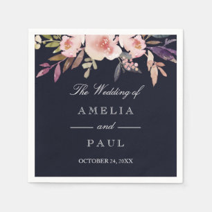 En Papier Serviette de mariage aux pivoines aquarelles rose