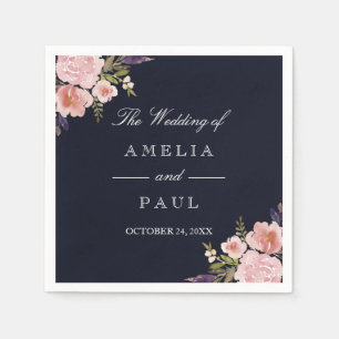 En Papier Serviette de mariage aux pivoines aquarelles rose