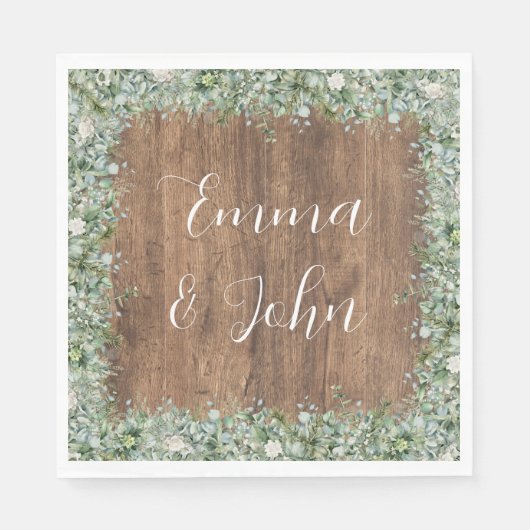 En Papier Serviette de mariage avec feuillage d'eucalyptus | (Devant)