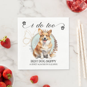 En Papier Serviette de mariage avec photo de Corgi Gallois d