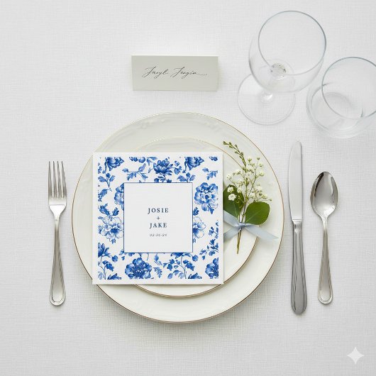 En Papier Serviette de mariage bleu et blanc de Delftware