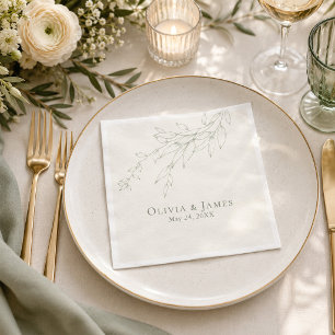 En Papier Serviette de mariage botanique vert sauge