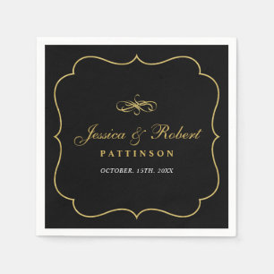 En Papier Serviette de mariage élégante classique   Noir & O