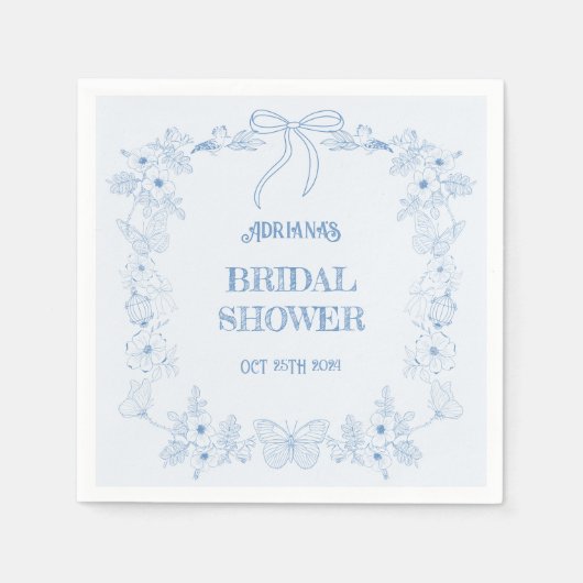 En Papier Serviette de mariage florale à ruban bleu (Devant)