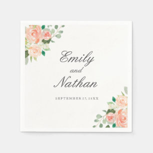 En Papier Serviette de mariage florale aquarelle rose pêche