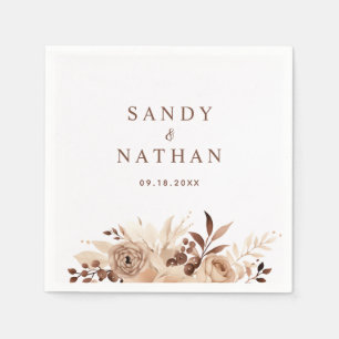 En Papier Serviette de mariage florale bohème beige