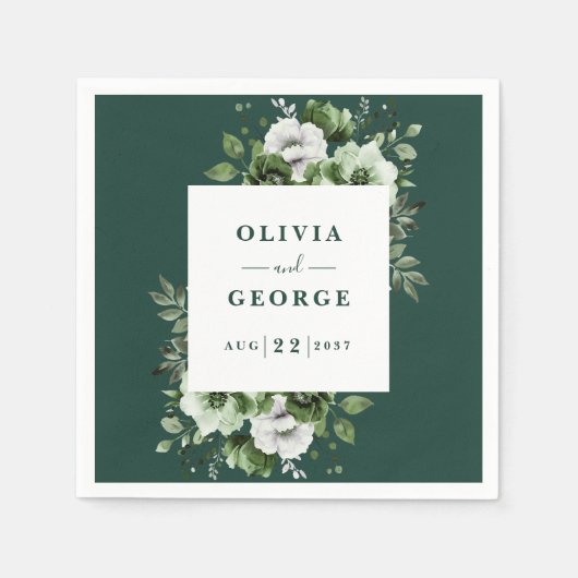 En Papier Serviette de mariage florale élégante vert émeraud (Devant)