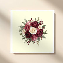 Serviette de mariage florale ivoire et burgundy