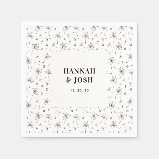 En Papier Serviette de mariage florale moderne noire (Devant)