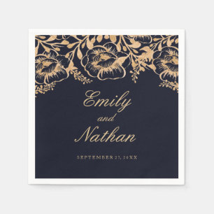 En Papier Serviette de mariage florale Navy Or vintage