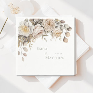 En Papier Serviette de mariage florale or et ivoire