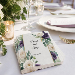 En Papier Serviette de mariage florale verte sauge et violet