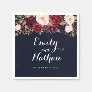 En Papier Serviette de mariage Navy Bourgogne Floral Automne