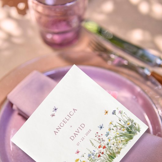 En Papier Serviette de mariage Papillons Fleur Sauvage