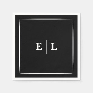 En Papier Serviette de mariage personnalisée noir et blanc m