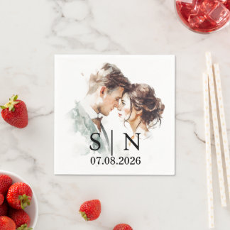 En Papier Serviette de mariage personnalisée – Photo, Initia