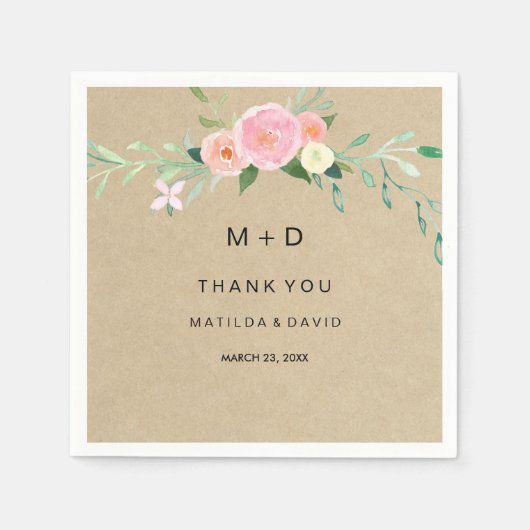 En Papier Serviette de mariage remerciement floral Boho rust (Devant)