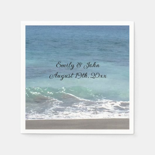 En Papier Serviette de mariage Vagues de plage (Devant)