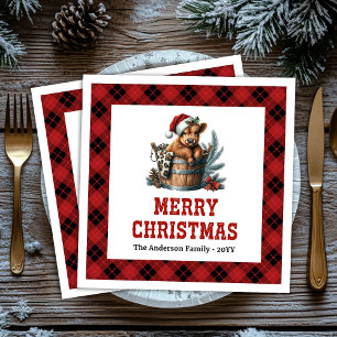 En Papier Serviette de Noël à carreaux rouges et noirs de va