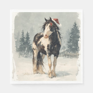 En Papier Serviette de Noël / Beau cheval de peinture