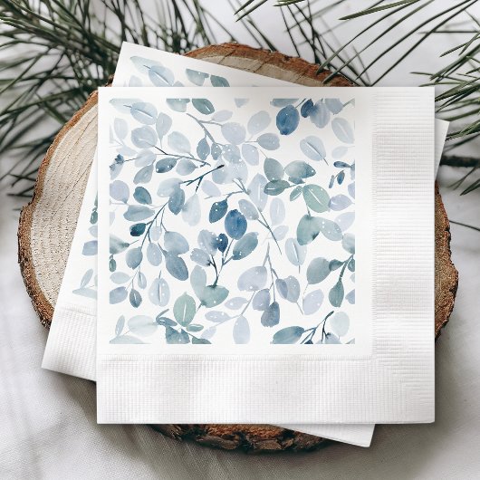 En Papier Serviette de Noël bleu Dusty avec Feuilles d'aquar