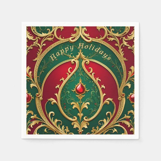 En Papier Serviette de Noël Rouge Vert Or (Devant)
