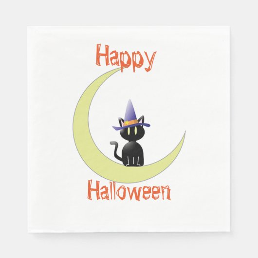 En Papier Serviette de table blanche standard avec chat noir (Devant)
