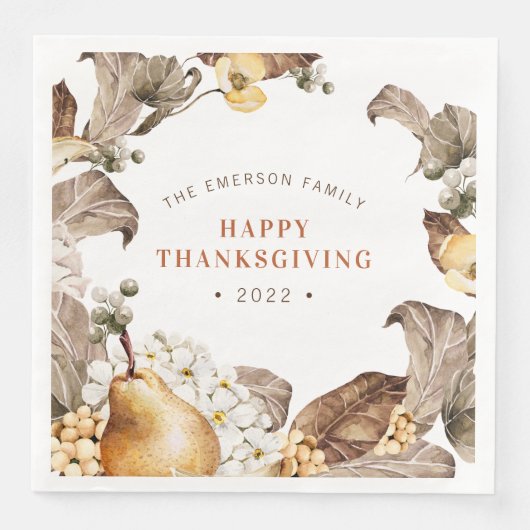 En Papier Serviette de table florale de Thanksgiving (Devant)