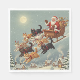 En Papier Serviette de traîneau du Père Noël avec chats vola