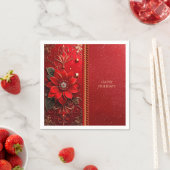 En Papier Serviette de vacances à fleurs rouges (En situation)
